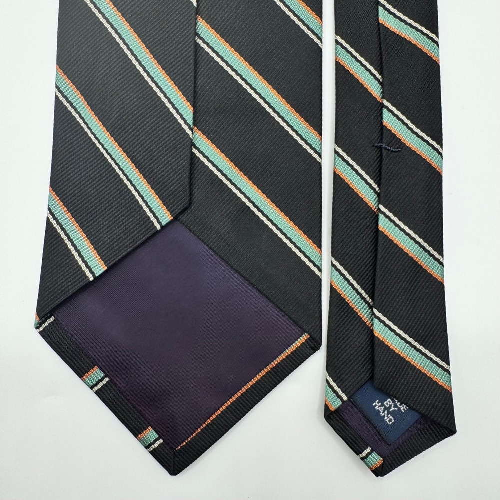 Polo Ralph Lauren Silk Tie Mens Navy Blue Orange Green Striped Regimental Luxury - Picture 4 of 8